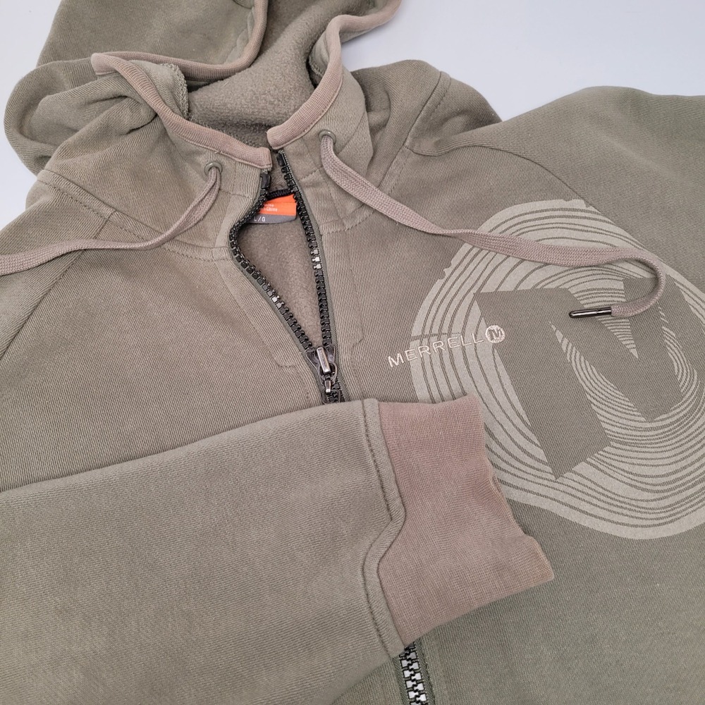 Merrell Full Zip‎ Hoodie Mens Large Olive Green Excellent Graphic Fleece Jacket